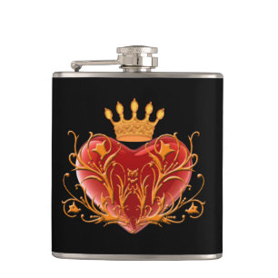 Petaca Crown Filigree Heart Flask