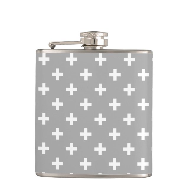 Petaca Cruces de polka blanca en gris (Anverso)