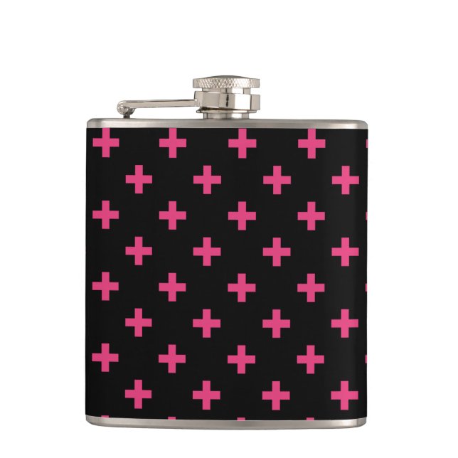 Petaca Cruces de polka de Fuchsia sobre negro (Anverso)