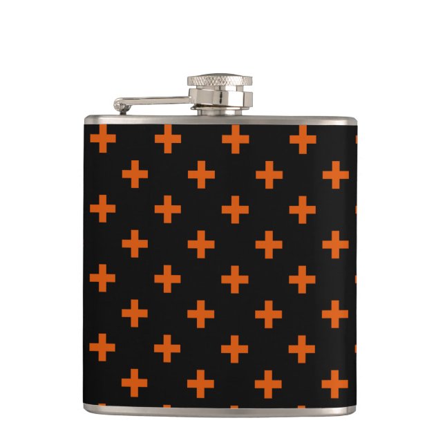 Petaca Cruces de polka naranja sobre negro (Anverso)