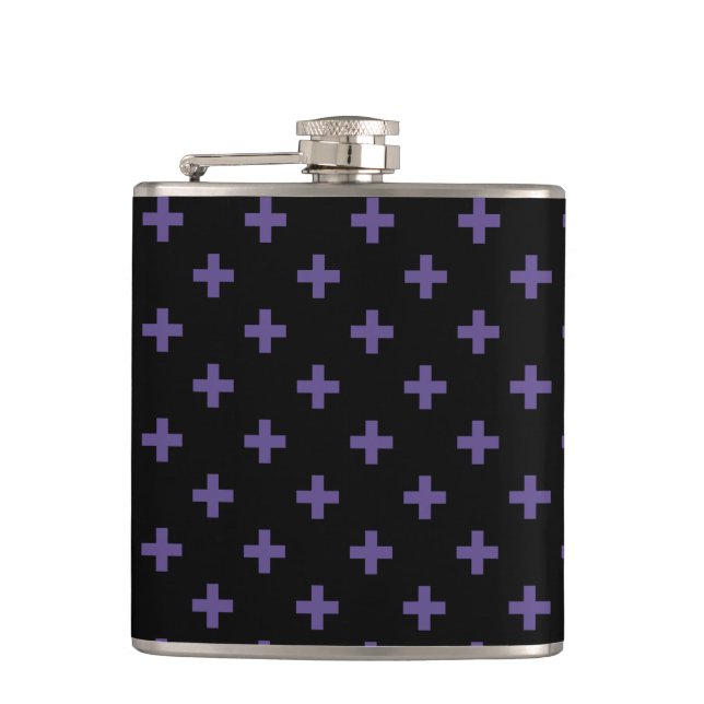 Petaca Cruces de polka ultravioleta sobre negro (Anverso)