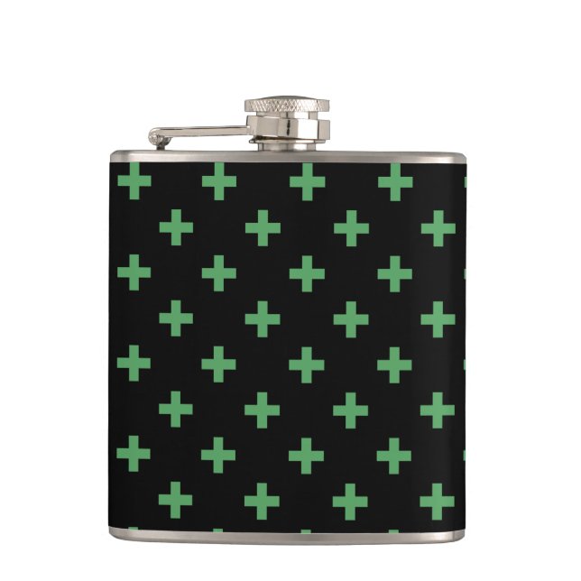 Petaca Cruces de polka verde sobre negro (Anverso)