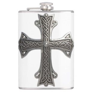 Petaca Cruz Celta de Plata Ornamentada con Intrincado Pat