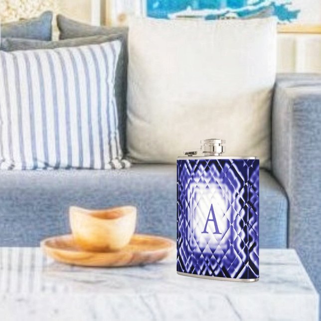 Petaca Cuadrado dimensional-Armada-A (The jeweled tones, in this Dimensional Square-Navy-A Flask design, is elegance at its best!)