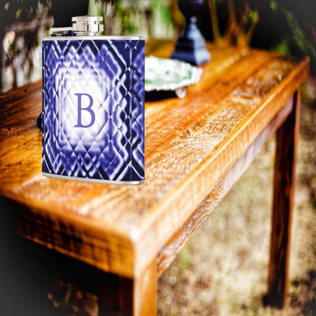 Petaca Cuadrado dimensional-Navy-B (Choose your own personal monogram, with the jewel-toned design of Dimensional Square-Navy-B Flask!)
