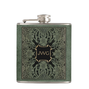 Petaca Cubierta de libro de cuero adornada antigua del