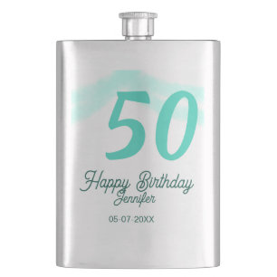 Petaca cumpleaños 50 añadir nombre fecha año verde pastel