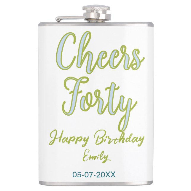 Petaca cumpleaños cuarenta nombre verde azul pastel elega (Anverso)