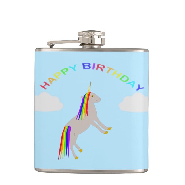 Petaca Cumpleaños de la fantasía Unicornio Arcoiris y nub (Anverso)