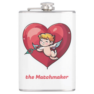 Petaca Cupido en el corazón rojo