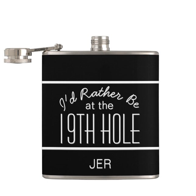 Petaca Curte Golfer 19th Hole Monogrammed Initials Black (Abierto)