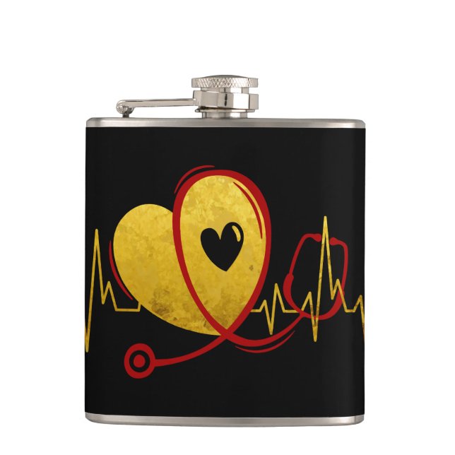 Petaca Curva del Corazón con Estetoscopio Médico 1 (Anverso)