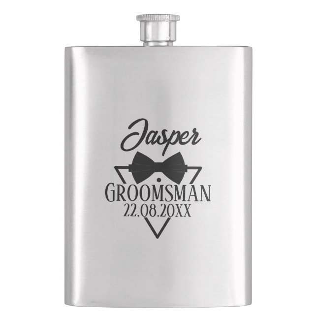 Petaca Custom Groomsman Name Bow Tie Wedding Party Gift (Anverso)