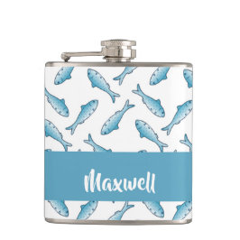 Petaca Custom name blue fish on white