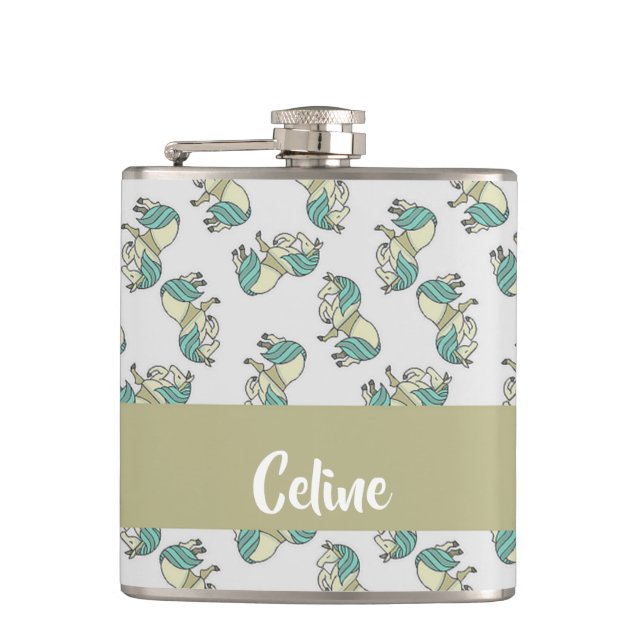 Petaca Custom name cute horses pattern (Anverso)