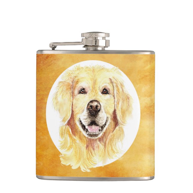 Petaca Cuta acuarela Golden Retriever Dog Mascota Animal (Anverso)