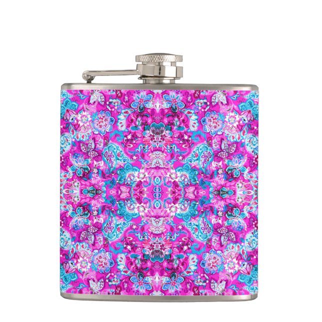 Petaca Cute blue pink flowers patterns (Anverso)