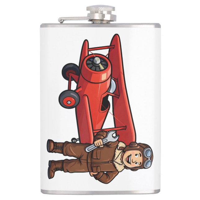 Petaca Cute Cartoon Mechanic with Red Car Illustration (Anverso)