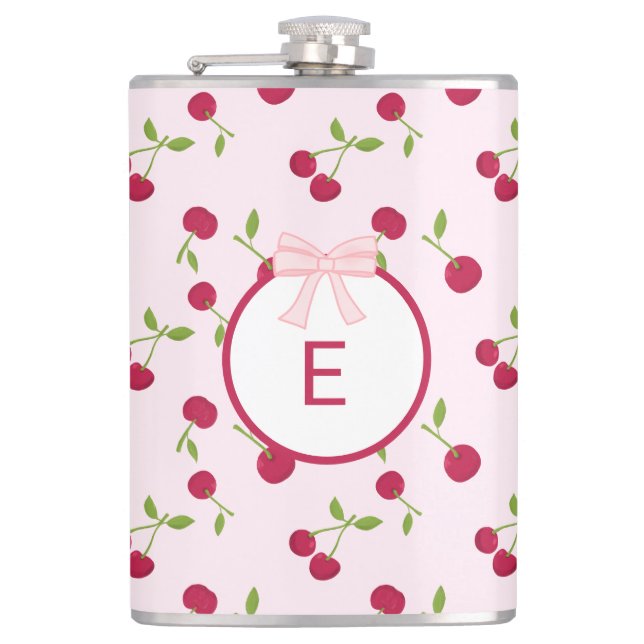 Petaca Cute Cherry Coquette Pink Custom Monogram (Anverso)