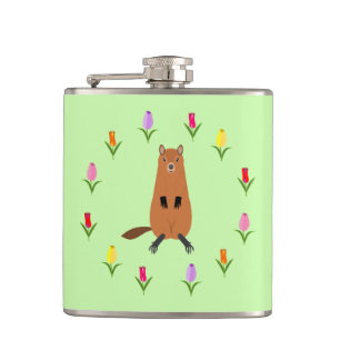 Petaca Cute Groundhog y Tulip Flowers