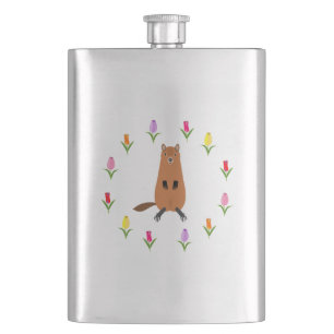 Petaca Cute Groundhog y Tulip Flowers