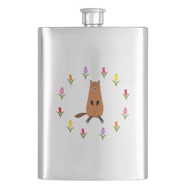 Petaca Cute Groundhog y Tulip Flowers (Anverso)