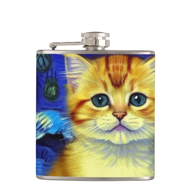 Petaca Cute Kitten Starry Night Van Gogh (Anverso)