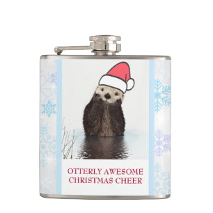 Petaca Cute Otter llevando un Navidad de Santa Hat