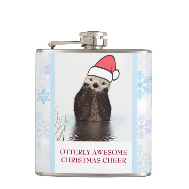 Petaca Cute Otter llevando un Navidad de Santa Hat (Anverso)