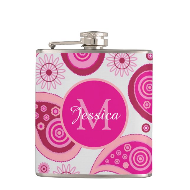 Petaca Cute Pink Paisley Personalised (Anverso)