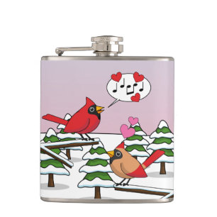 Petaca Cute Red Northern Cardinals aman el paisaje invern