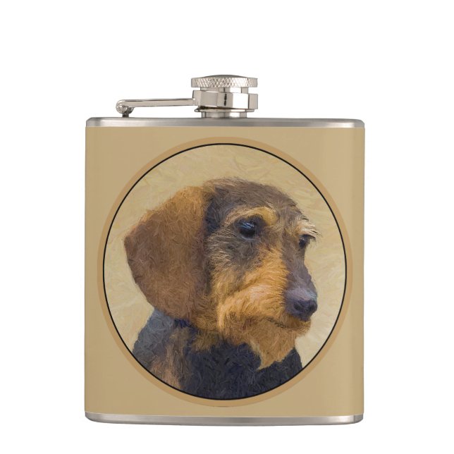 Petaca Dachshund (Cabezal alambrada) Pintura original de  (Anverso)