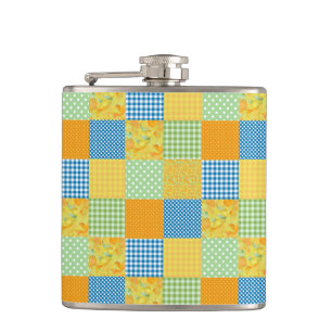 Petaca Daffodils Hip Flask: Faux-Patchwork de estilo rura