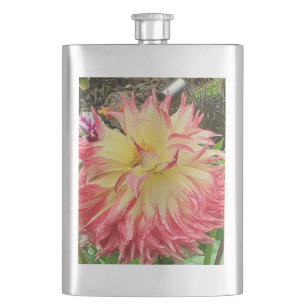 Petaca Dahlia rosa y amarilla clásica máscara de cadera