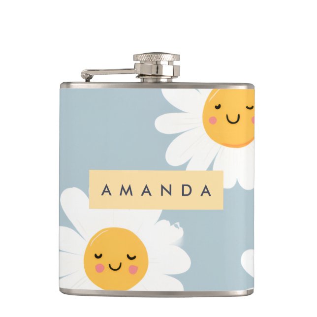 Petaca Daisy sonriente personalizada de Cute Pastel (Anverso)