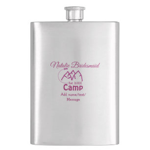 Petaca Dama de honor de campamento rosa agregar nombre fe