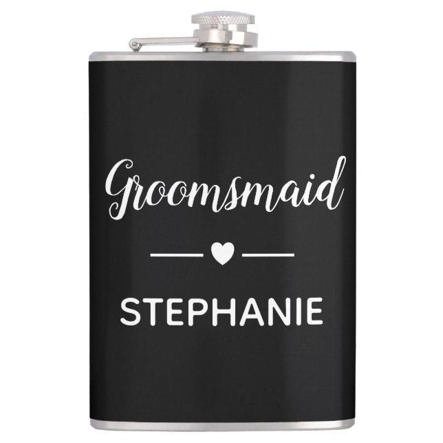 Petaca Dama de honor personalizada Blanco sobre Negro par (Anverso)