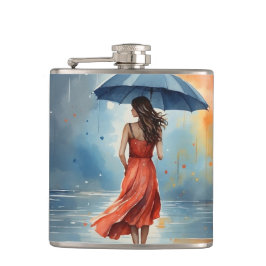 Petaca Dama Sexy bajo la Lluvia con Paraguas - Arte Acuar