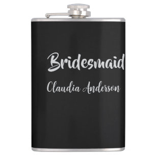 Petaca Damas de honor nombre boda plata negro 