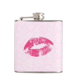 Petaca Damasco Floral Rosa Y Labios