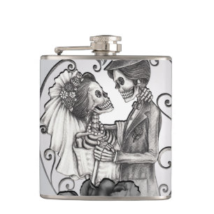 Petaca Danza de bodas de pareja de amor esqueleto