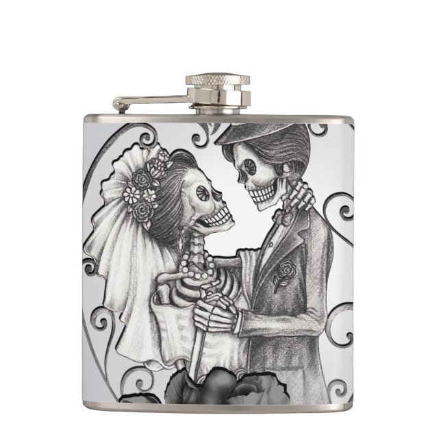 Petaca Danza de bodas de pareja de amor esqueleto (Anverso)