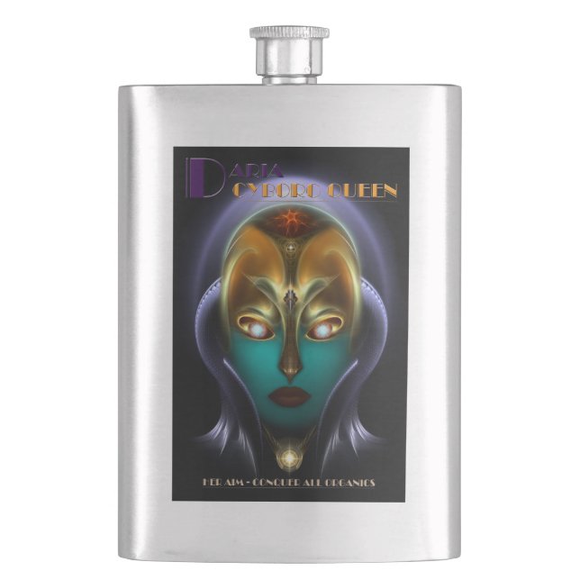 Petaca Daria Cyborg Queen 8oz Steel Flask (Anverso)