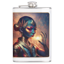 Petaca Dark Alien Princess Poses With Fiery Background