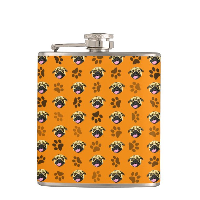 Petaca de regalo Pug Naranja (Anverso)