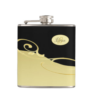 Petaca Decoración de oro de lujo en oro y negro, Monogram