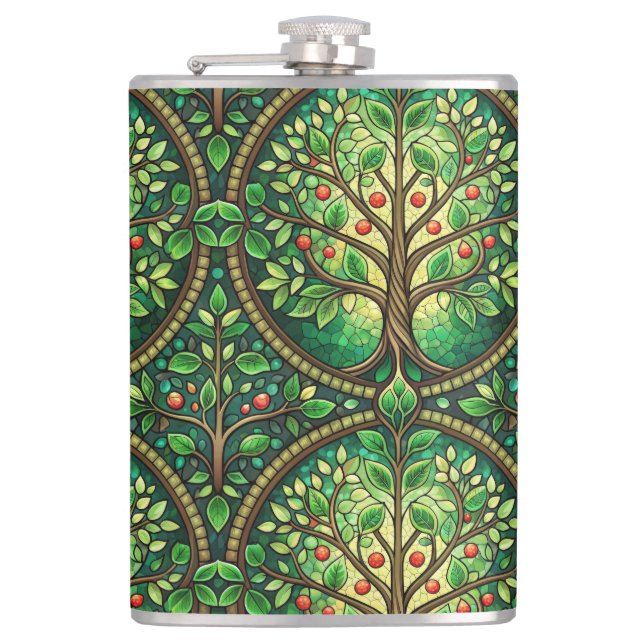 Petaca Decorative flask featuring a vibrant tree design  (Anverso)