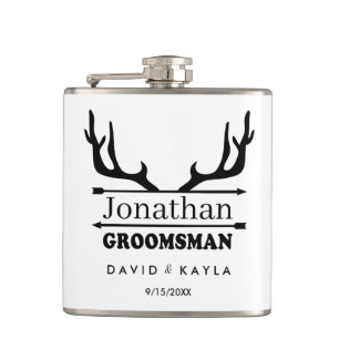 Petaca Deer Antler Groomsman Nombre personalizado máscara