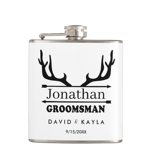 Petaca Deer Antler Groomsman Nombre personalizado máscara (Anverso)