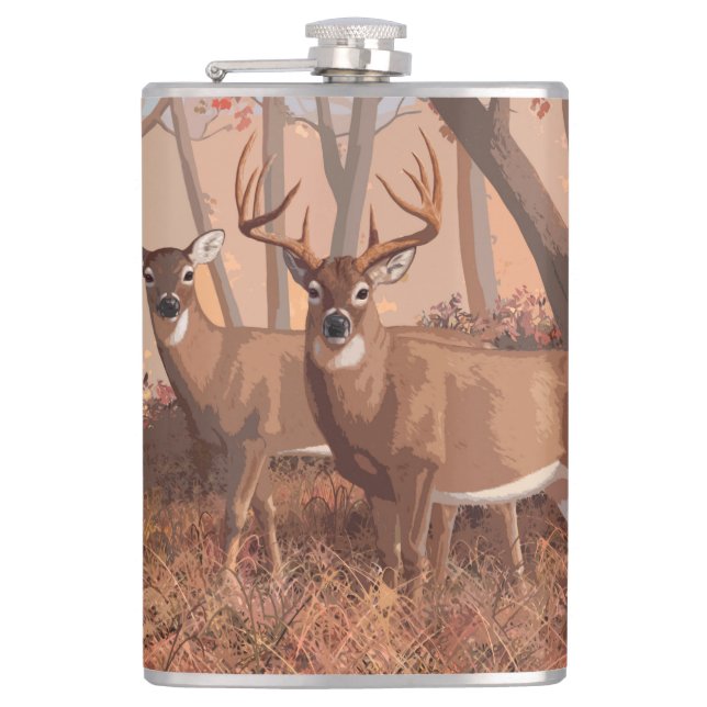 Petaca Deer blanco en la naturaleza del estilo retro fore (Anverso)